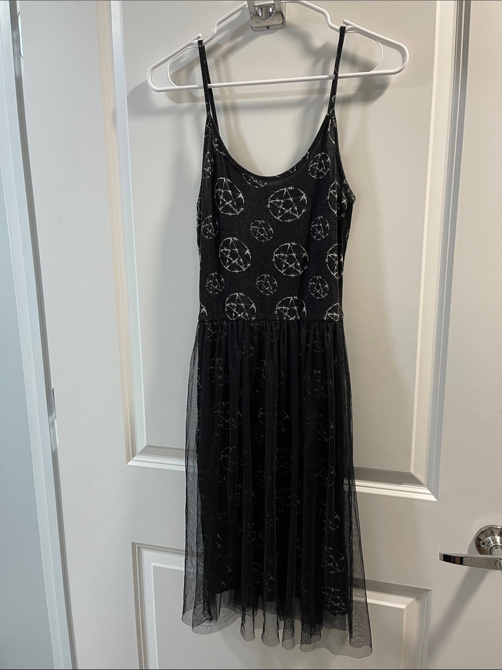 Teenage Runaway Black Mesh Midi Dress with Star Circle Motif